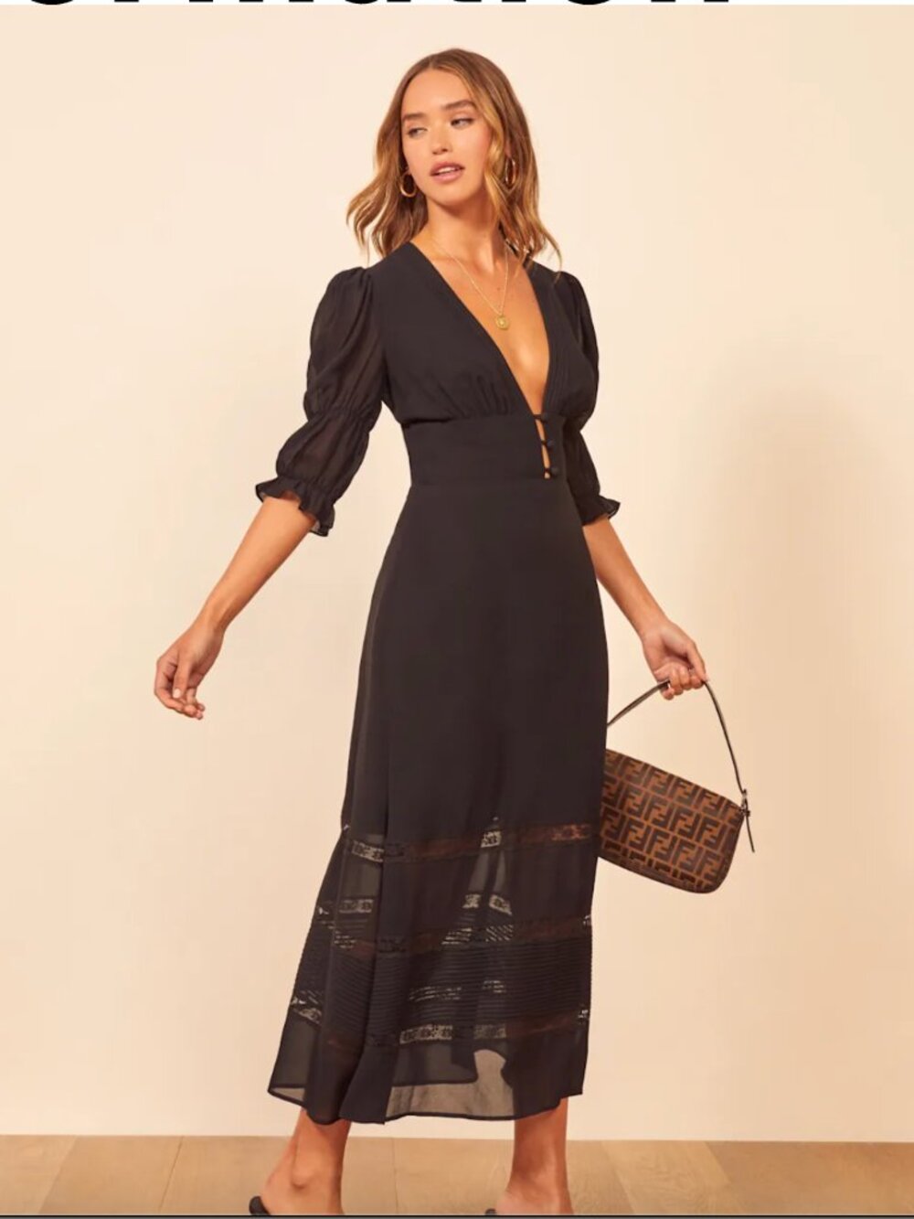 Reformation Black V-Neck Ginny Dress